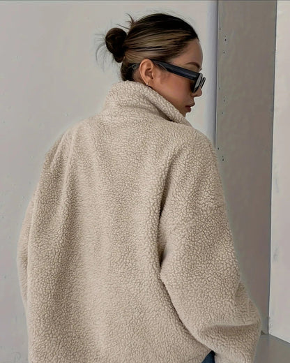 Ravi Women's High Neck Jacket | Relaxed Fit, Shearling 5