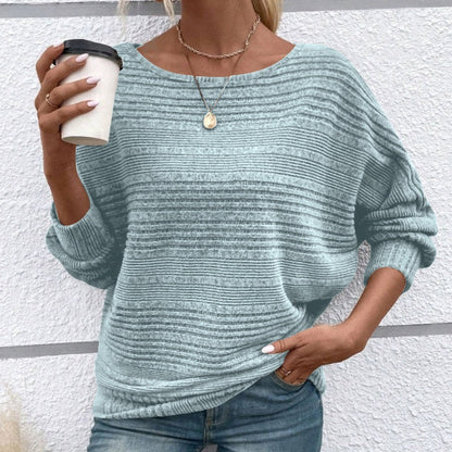 Women's Textured-Stripe Round-Neck Pullover in Light Blue – Product view | Hensley London
