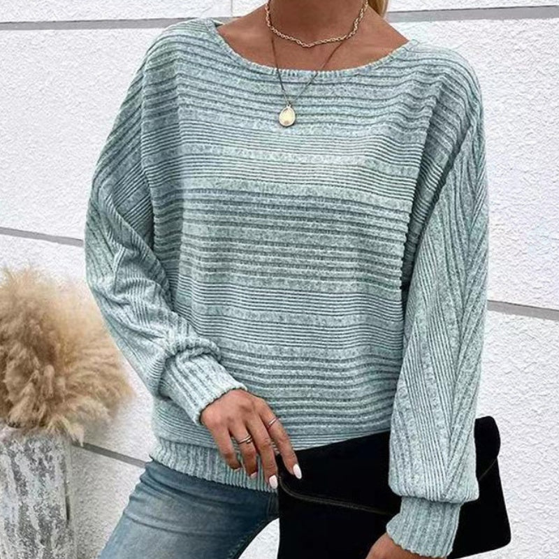 Women's Textured-Stripe Round-Neck Pullover in Light Blue – Product view | Hensley London