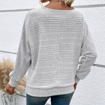 Women's Textured-Stripe Round-Neck Pullover in White – Product view | Hensley London