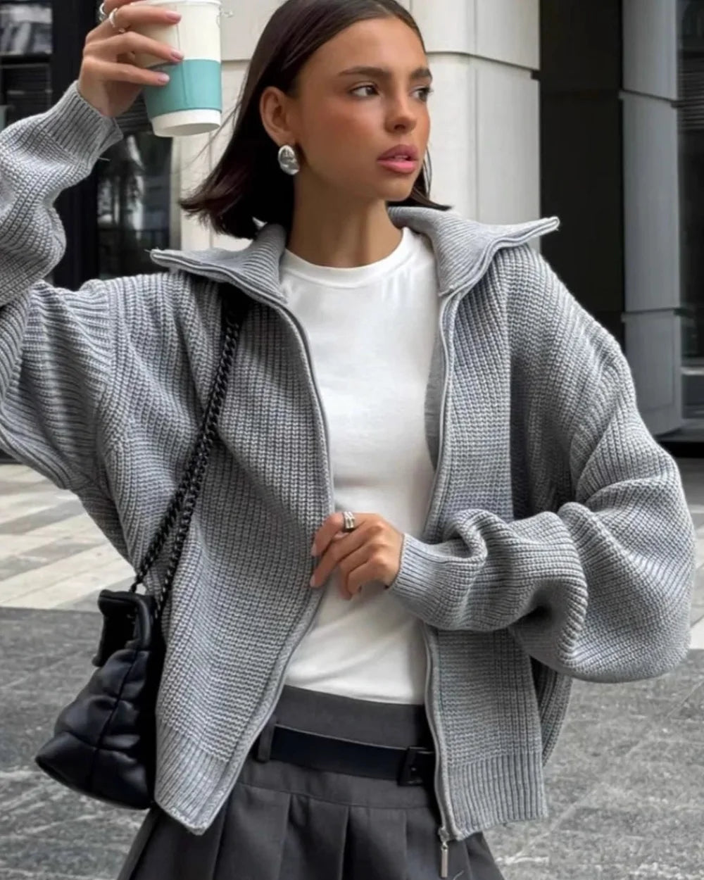 Sleek Women's Cardigan | Casual Slouchy Knit with Waffle Texture 1