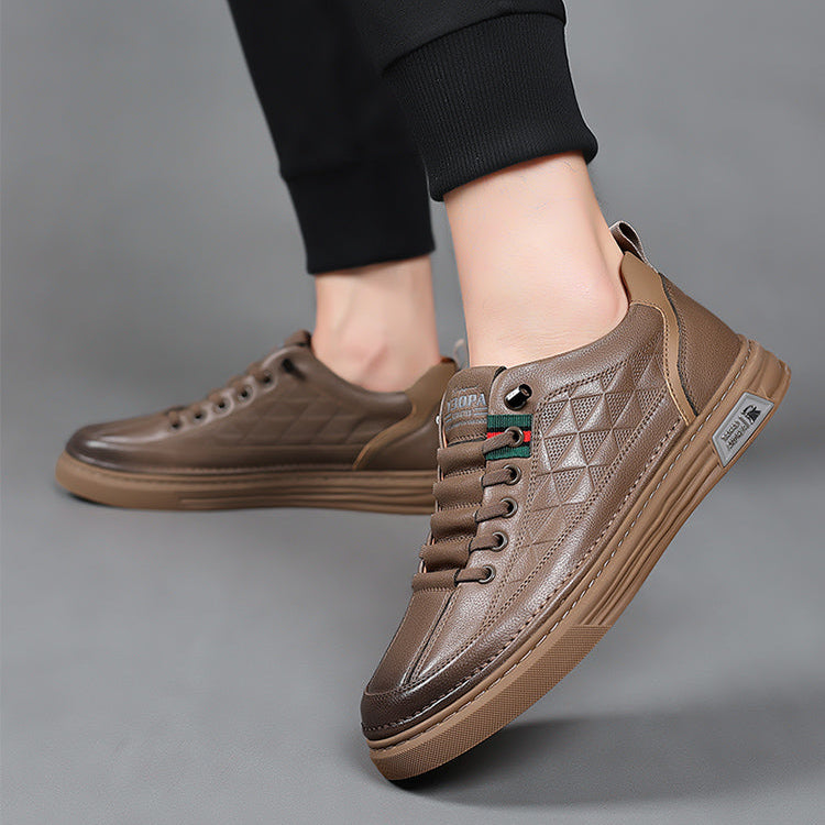 Men's Genuine Leather Cushioned Low-Top Sneakers in Espresso – front view | Hensley London
