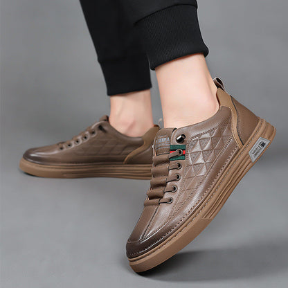 Men's Genuine Leather Cushioned Low-Top Sneakers in Espresso – front view | Hensley London