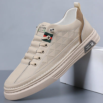 Men's Genuine Leather Cushioned Low-Top Sneakers in Espresso – side view | Hensley London