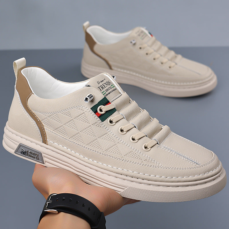 Men's Genuine Leather Cushioned Low-Top Sneakers in White – front view | Hensley London