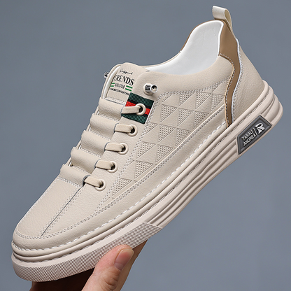 Men's Genuine Leather Cushioned Low-Top Sneakers in White – side view | Hensley London