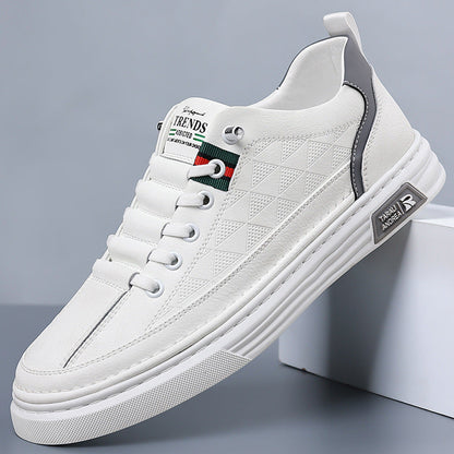 Men's Genuine Leather Cushioned Low-Top Sneakers in Black – side view | Hensley London