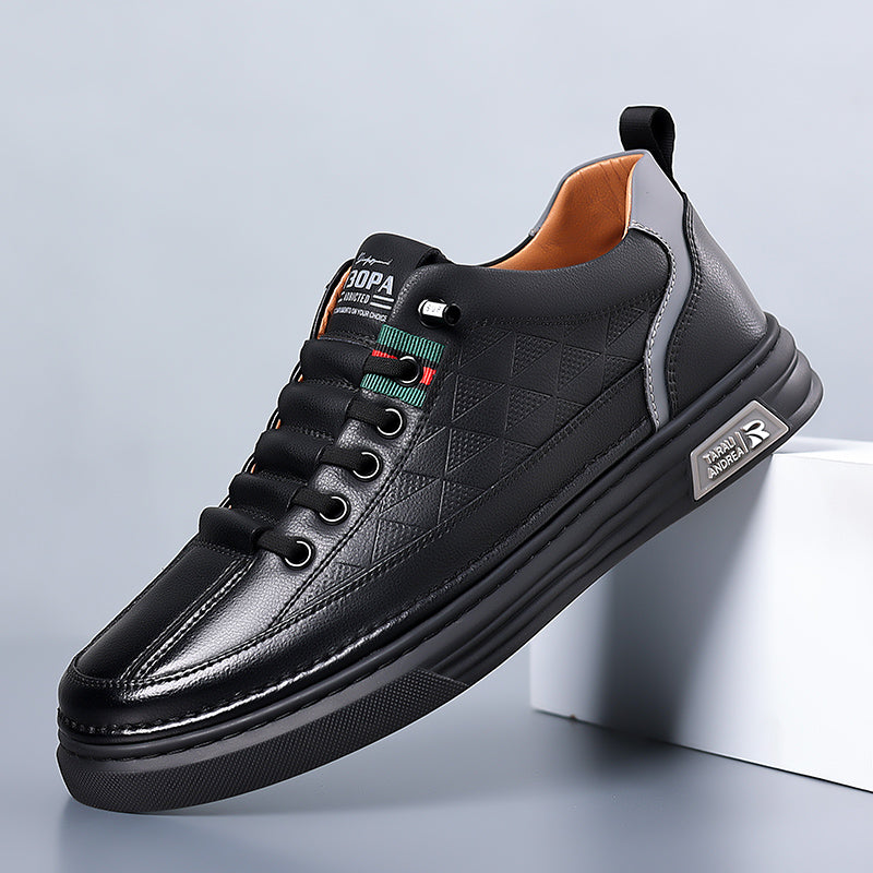 Men's Genuine Leather Cushioned Low-Top Sneakers – back heel view | Hensley London