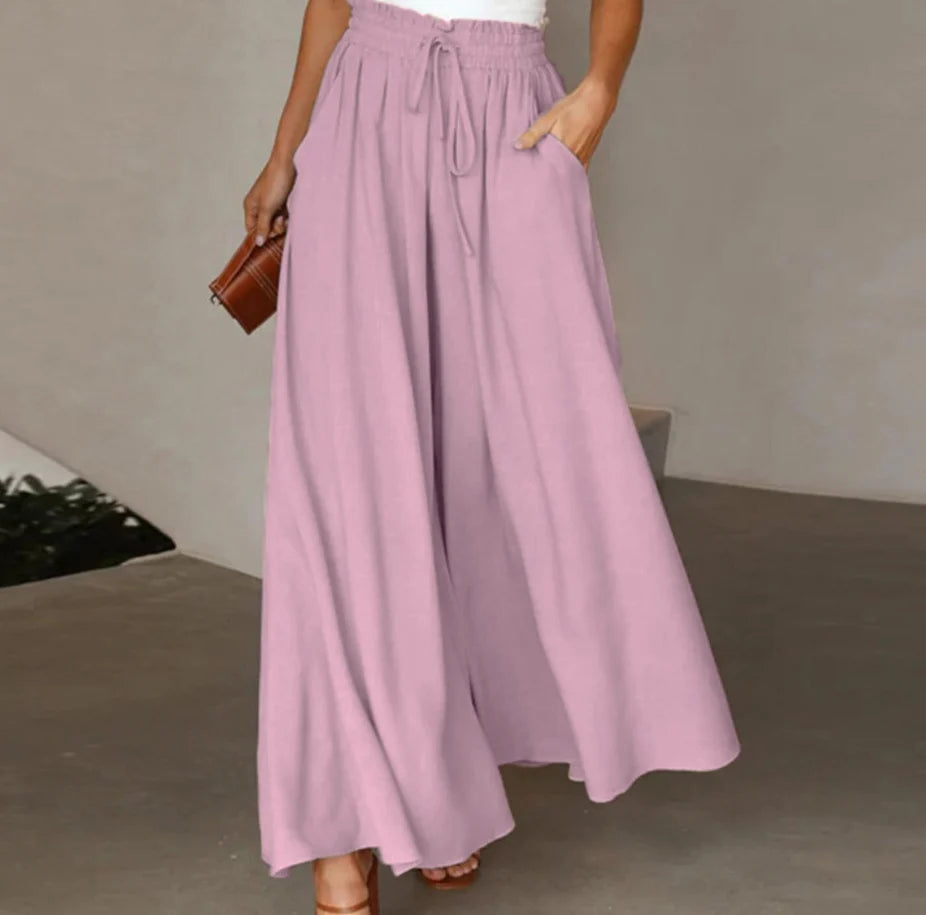 Women's High-Waist Wide-Leg Drawstring Trousers in Light Purple – Product view | Hensley London