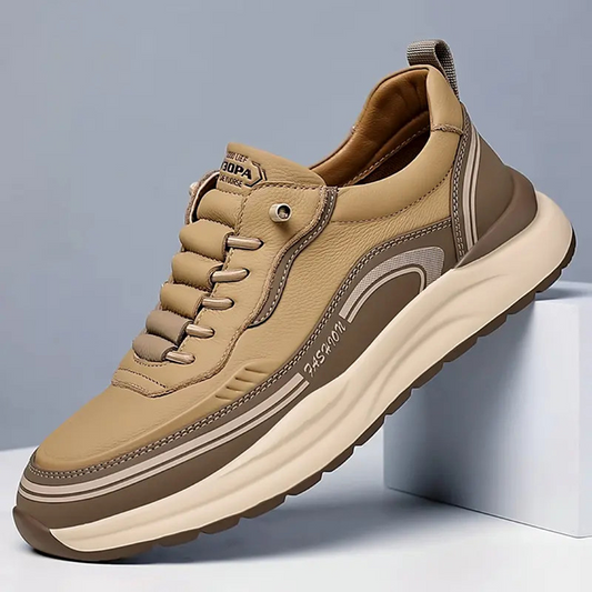 Men's Premium Leather Low-Top Sneakers in Brown – product view | Hensley London
