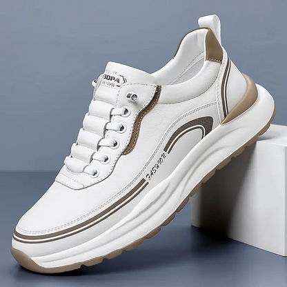 Men's Premium Leather Low-Top Sneakers in White – product view | Hensley London