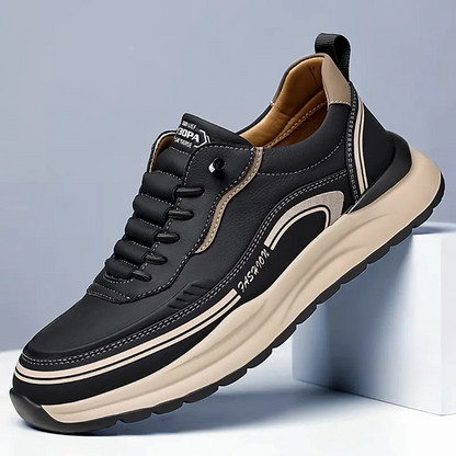 Men's Premium Leather Low-Top Sneakers in Black – product view | Hensley London