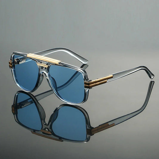 Women's Retro Double-Bridge Sunglasses in Blue – front view | Hensley London