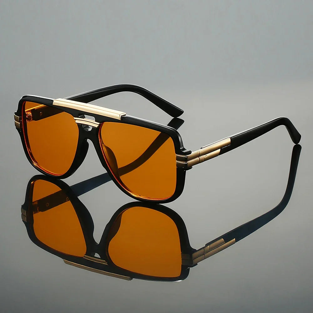 Women's Retro Double-Bridge Sunglasses in Orange – front view | Hensley London