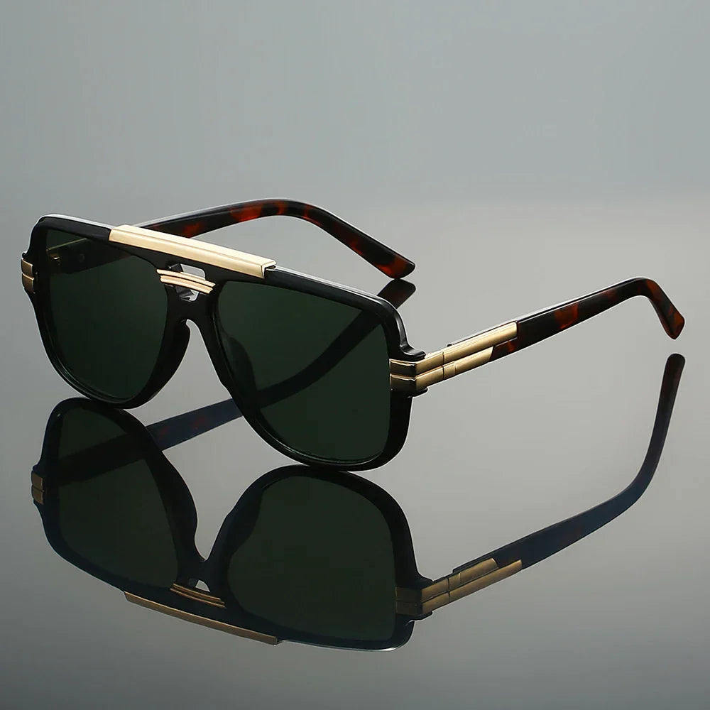 Women's Retro Double-Bridge Sunglasses in Green – front view | Hensley London