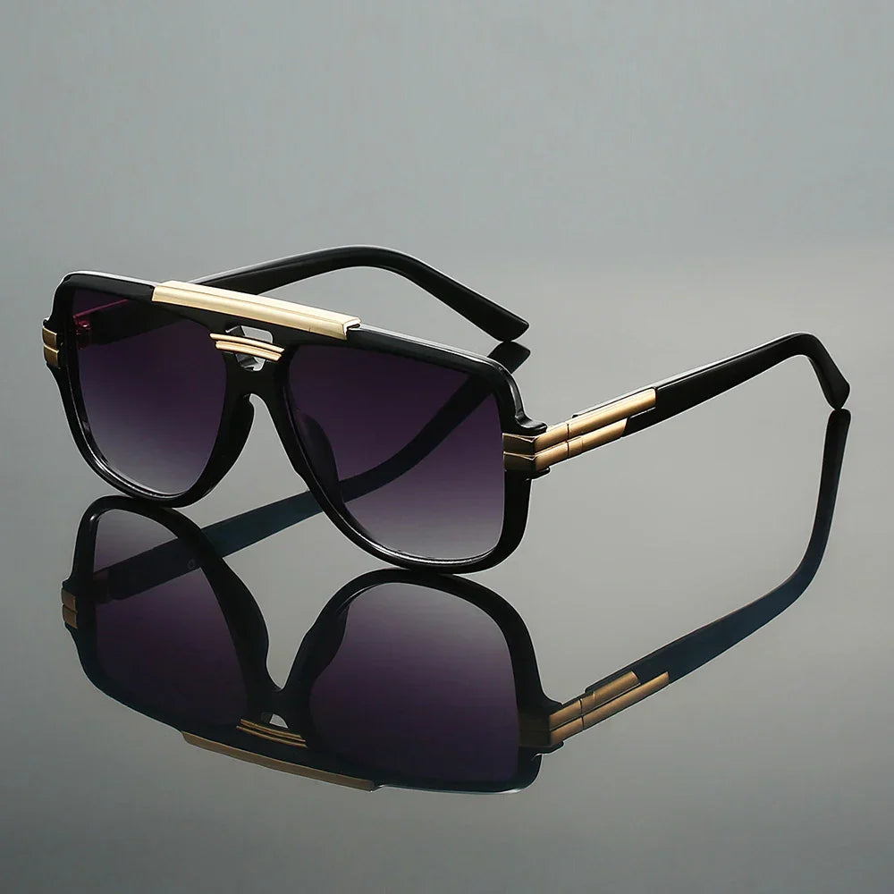 Women's Retro Double-Bridge Sunglasses in Gradient Gray – side view | Hensley London