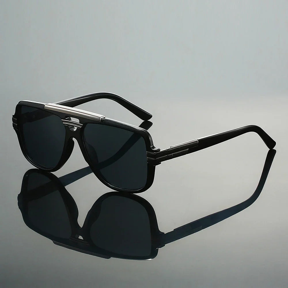 Women's Retro Double-Bridge Sunglasses in Black – front view | Hensley London