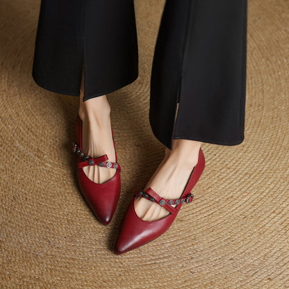 Women's Leather Pointed-Toe Flats – product view | Hensley London