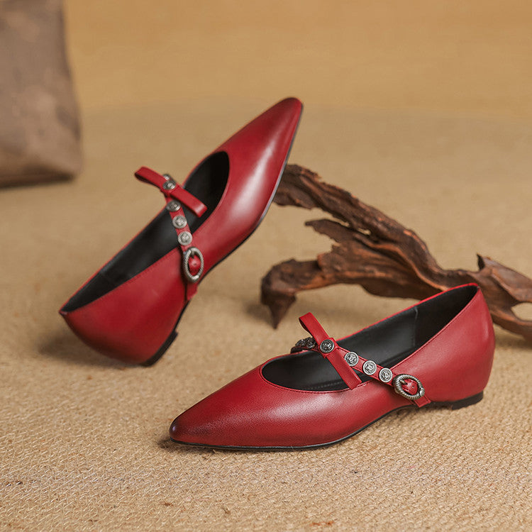 Women's Leather Pointed-Toe Flats – product view | Hensley London
