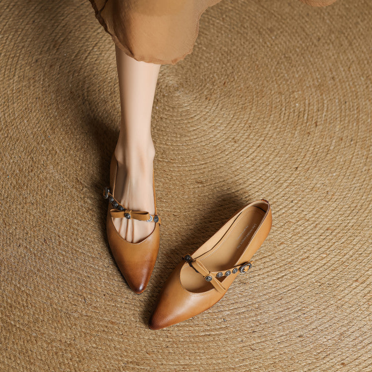 Women's Leather Pointed-Toe Flats – product view | Hensley London