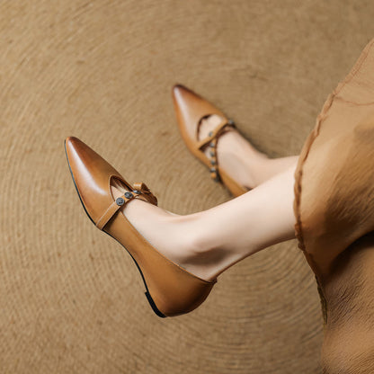 Women's Leather Pointed-Toe Flats – product view | Hensley London