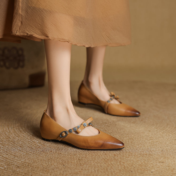 Women's Leather Pointed-Toe Flats – product view | Hensley London
