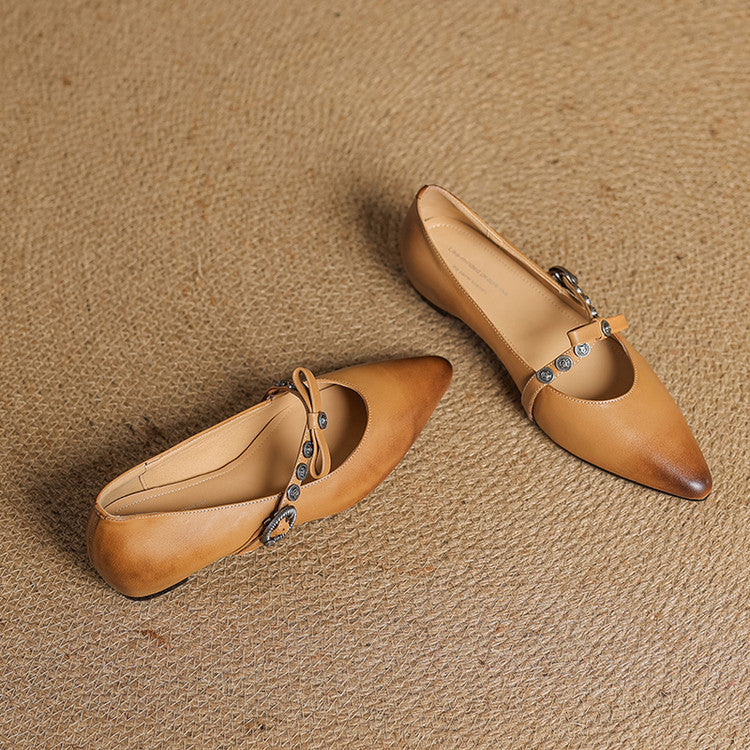 Women's Leather Pointed-Toe Flats – product view | Hensley London