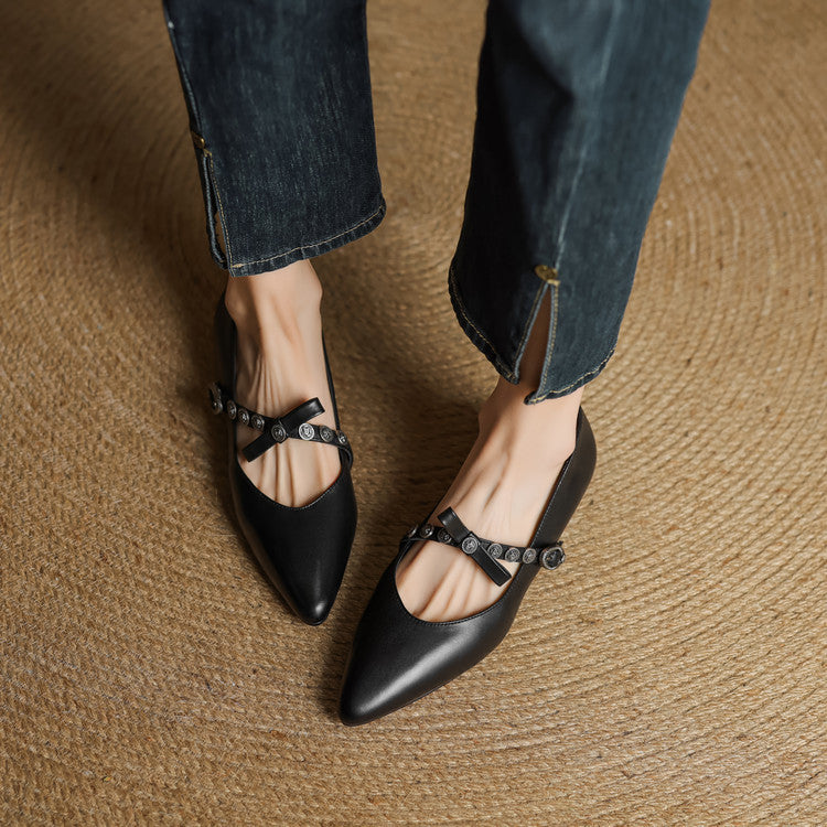 Women's Leather Pointed-Toe Flats – product view | Hensley London