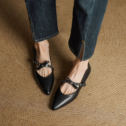 Women's Leather Pointed-Toe Flats – product view | Hensley London