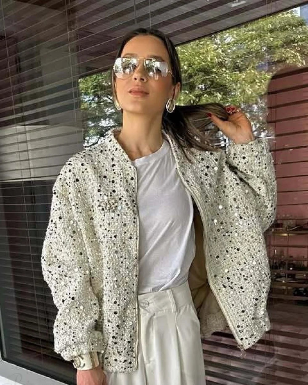 Sierra Women's Sequin Jacket | Loose Fit, Stand Collar 1