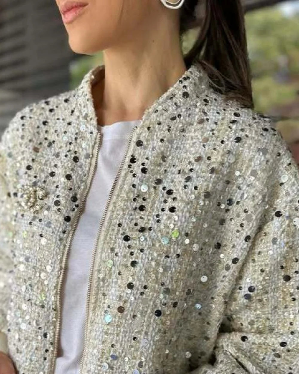 Sierra Women's Sequin Jacket | Loose Fit, Stand Collar 2