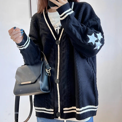 Star Embroidered Knitted Cardigan Sweater 2