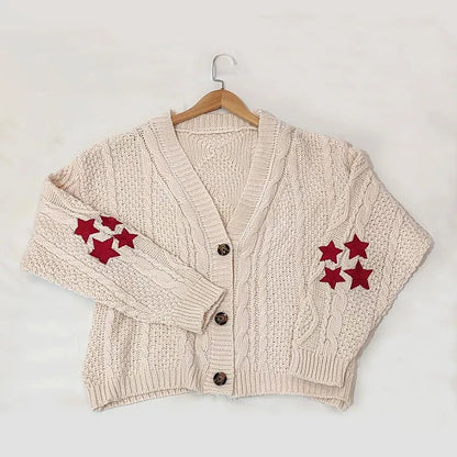 Star Embroidered Knitted Cardigan Sweater 3