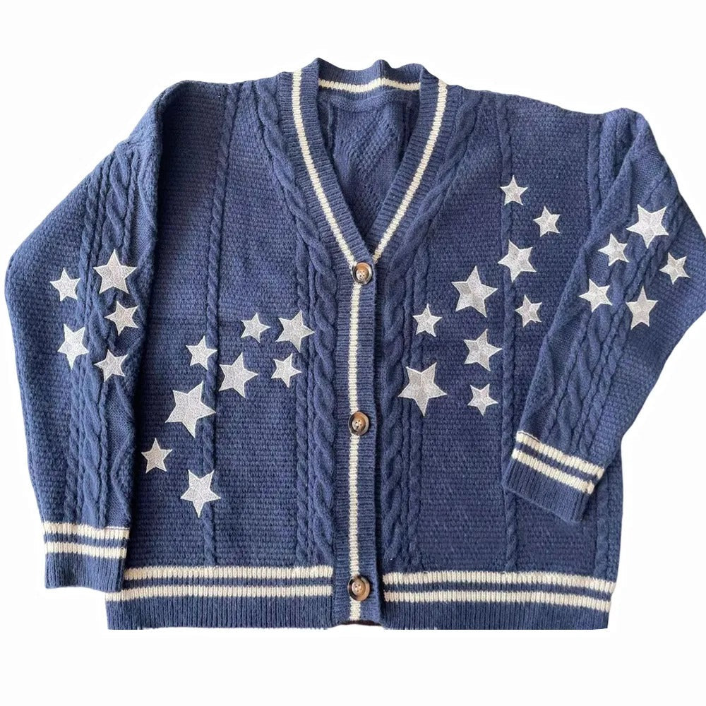 Star Embroidered Knitted Cardigan Sweater 4
