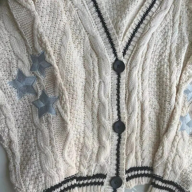 Star Embroidered Knitted Cardigan Sweater 5