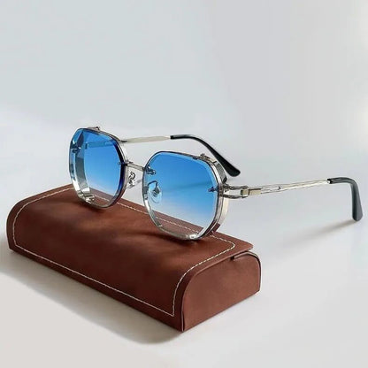 Men's Polarized Vintage Steampunk Sunglasses in Blue | Hensley London