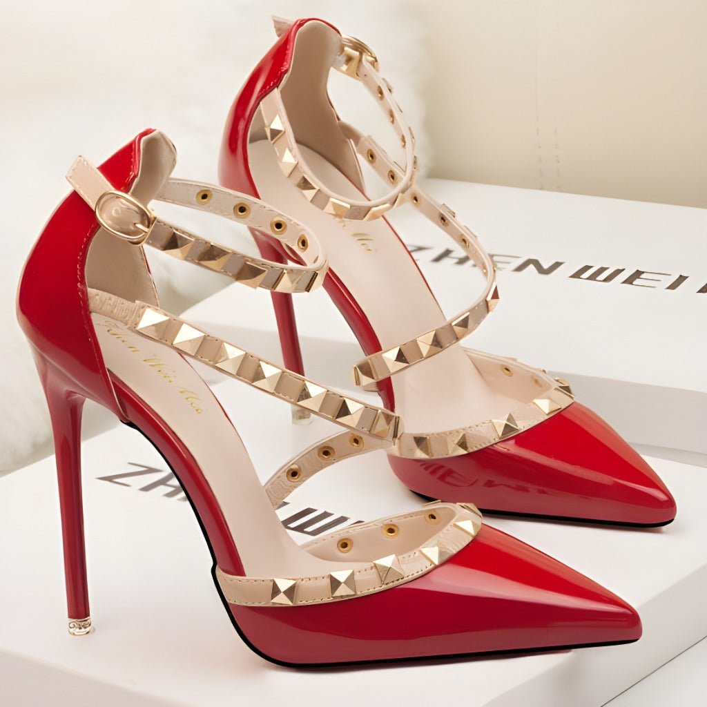 Women's Studded Pointed-Toe Stiletto Heels – product view | Hensley London