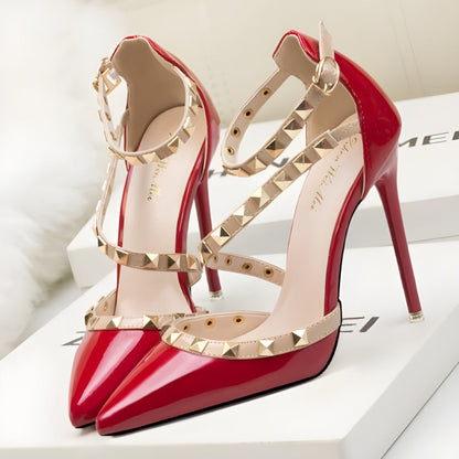 Women's Studded Pointed-Toe Stiletto Heels – product view | Hensley London