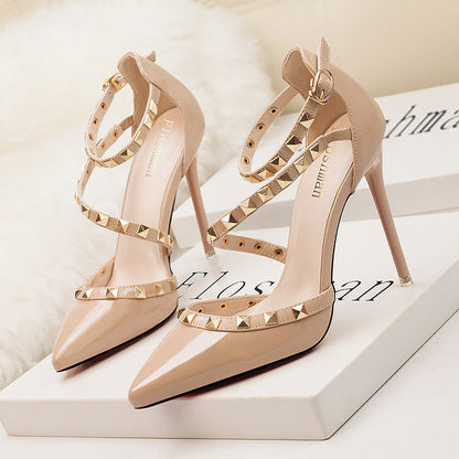Women's Studded Pointed-Toe Stiletto Heels – product view | Hensley London