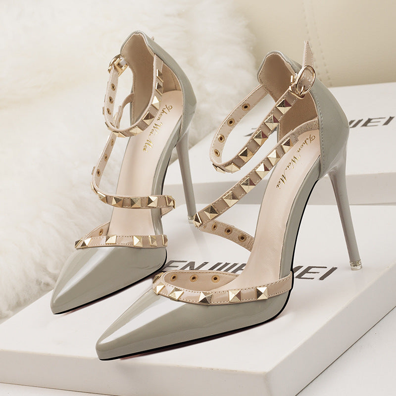 Women's Studded Pointed-Toe Stiletto Heels – product view | Hensley London