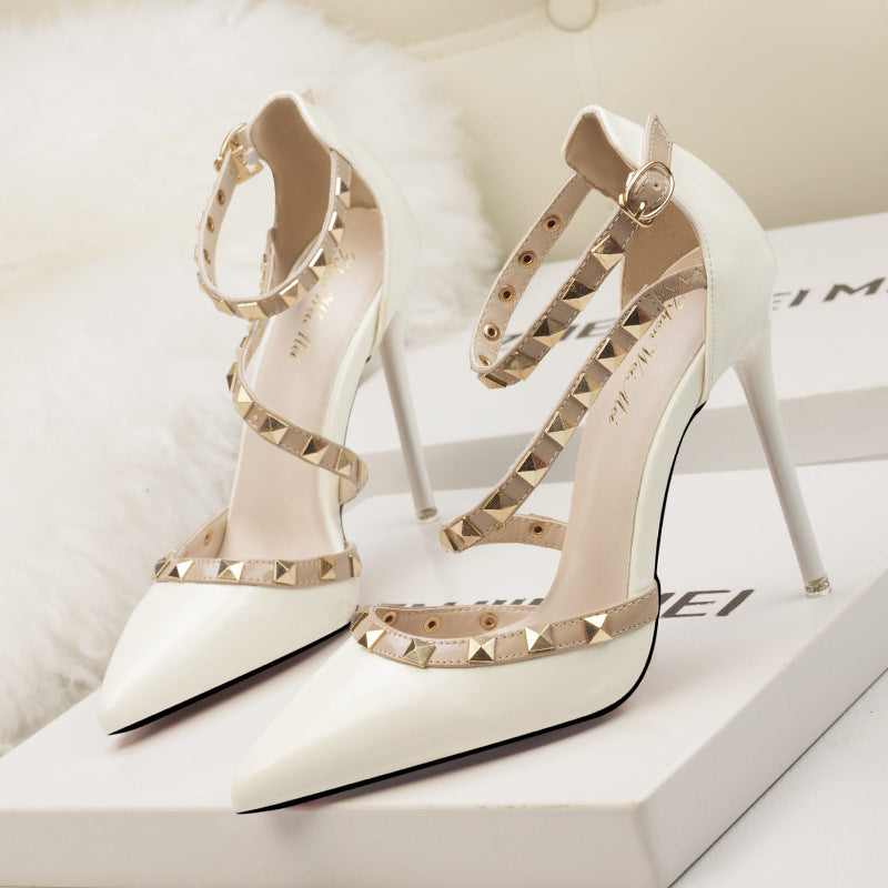 Women's Studded Pointed-Toe Stiletto Heels – product view | Hensley London