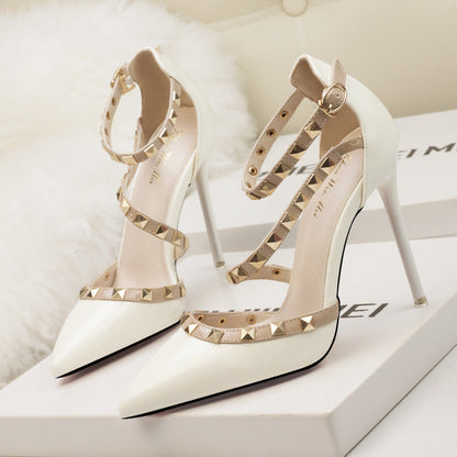Women's Studded Pointed-Toe Stiletto Heels – product view | Hensley London