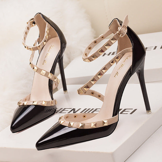Women's Studded Pointed-Toe Stiletto Heels – product view | Hensley London