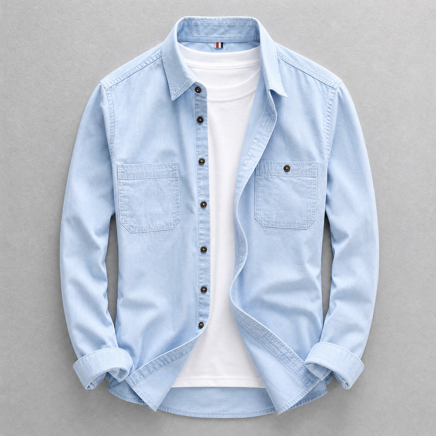 Men's Washed Denim Button-Up Shirt – product view | Hensley London