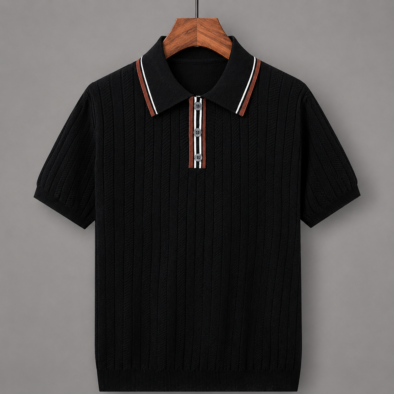 Men's Textured Knit Polo Shirt – contrast trim detail | Hensley London