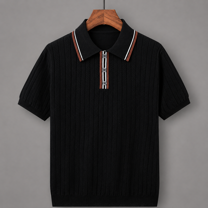 Men's Textured Knit Polo Shirt – contrast trim detail | Hensley London
