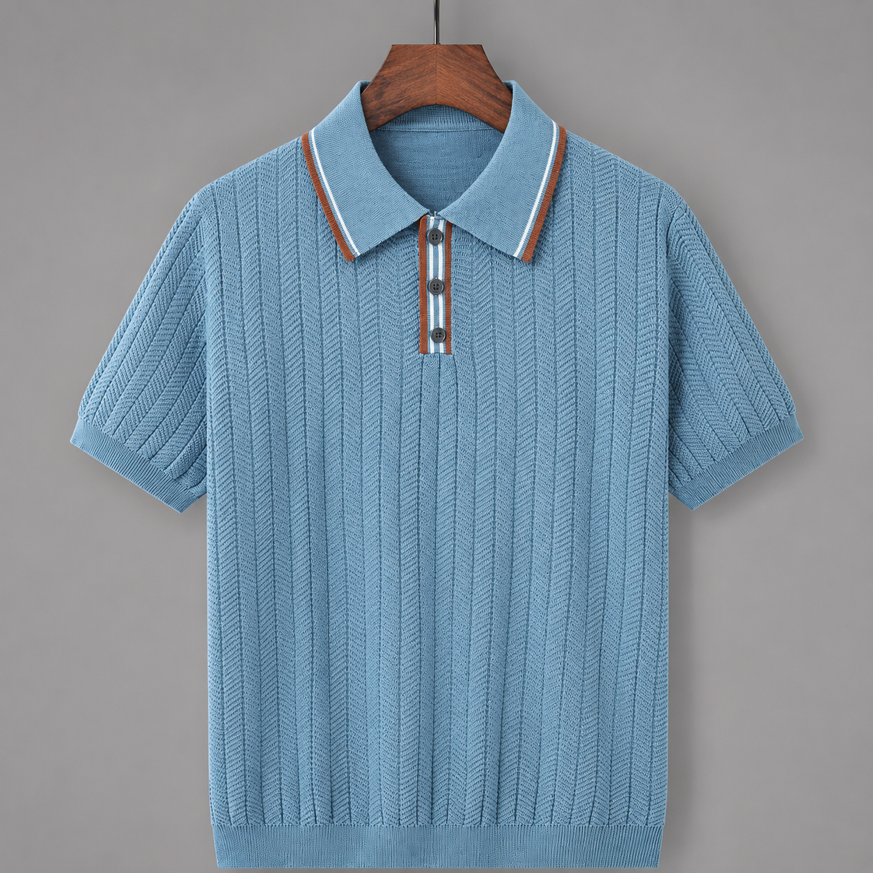 Men's Textured Knit Polo Shirt – knit texture close-up | Hensley London