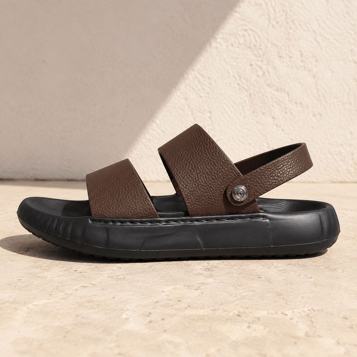Men's Cowhide Leather Double-Strap Sandals in Brown – side view | Hensley London