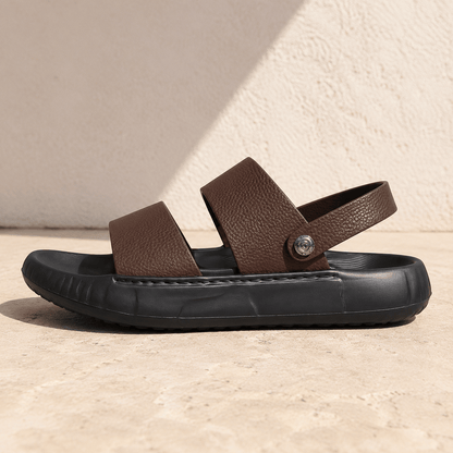 Men's Cowhide Leather Double-Strap Sandals in Brown – side view | Hensley London