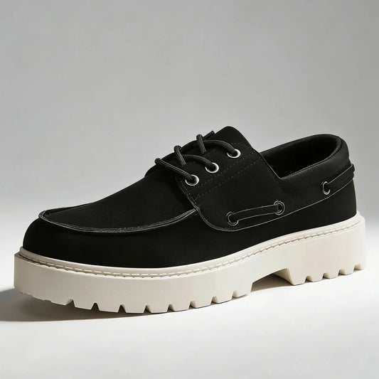 Men's Platform Lace-Up Shoes in Black – product view | Hensley London
